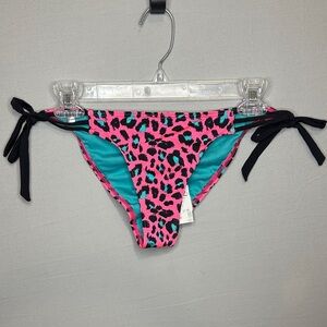 Volcom Call Me Wild Tie Side Scrunch Leopard Bikini Bottoms Large